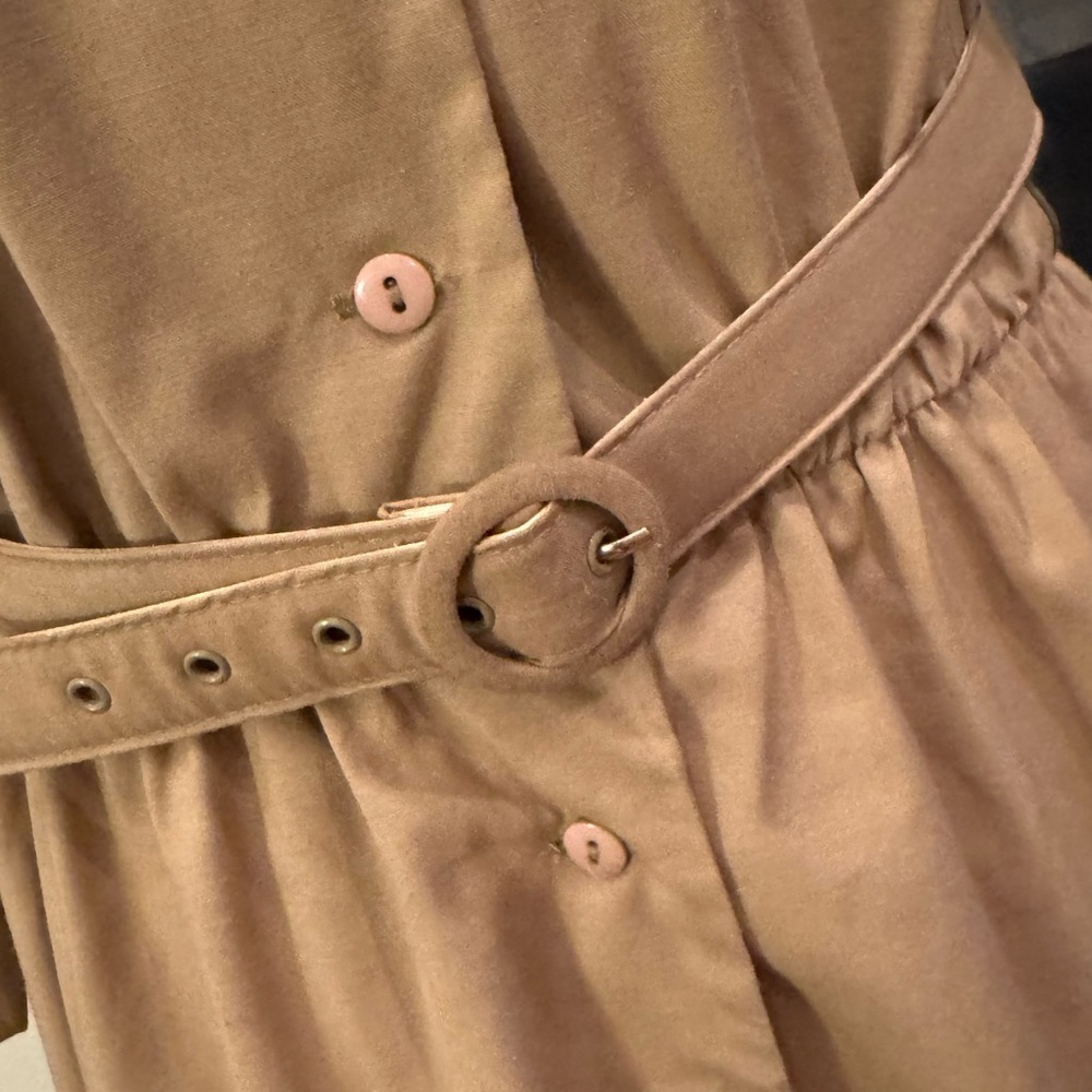 Vintage Made in USA Camp or Stewardess Khaki Dress Midi Sz 10 Medium Belt Pleats - Picture 6 of 9